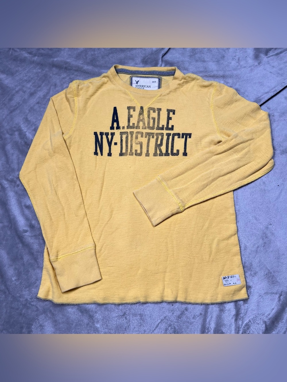 Vintage American Eagle Thermal Mens M Yellow NY District Spellout Cotton Y2K